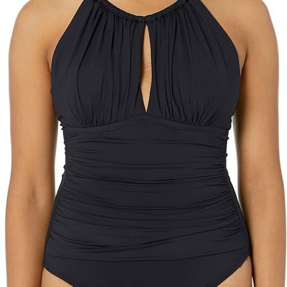 LA BLANCA ISLAND GODDESS HIGH NECK ONE-PIECE BLACK SWIMSUIT SIZE US 8 BRAND NEW - Picture 8 of 8